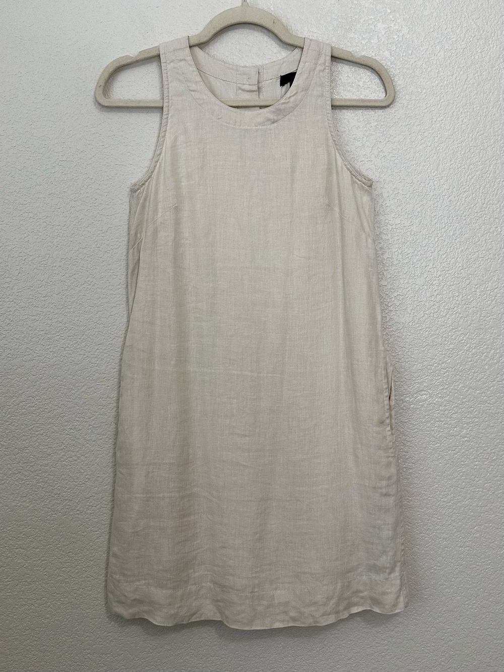 J. Crew 100% Linen Beige Button-Back Shift Dress, Size XXSP